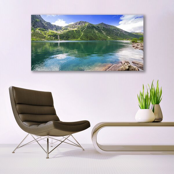 Tablou pe panza canvas Mountain Lake Peisaj Gri Verde Albastru