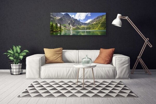 Tablou pe panza canvas Mountain Lake Peisaj Gri Verde Albastru