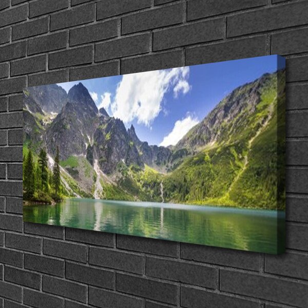 Tablou pe panza canvas Mountain Lake Peisaj Gri Verde Albastru
