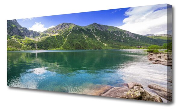 Tablou pe panza canvas Mountain Lake Peisaj Gri Verde Albastru