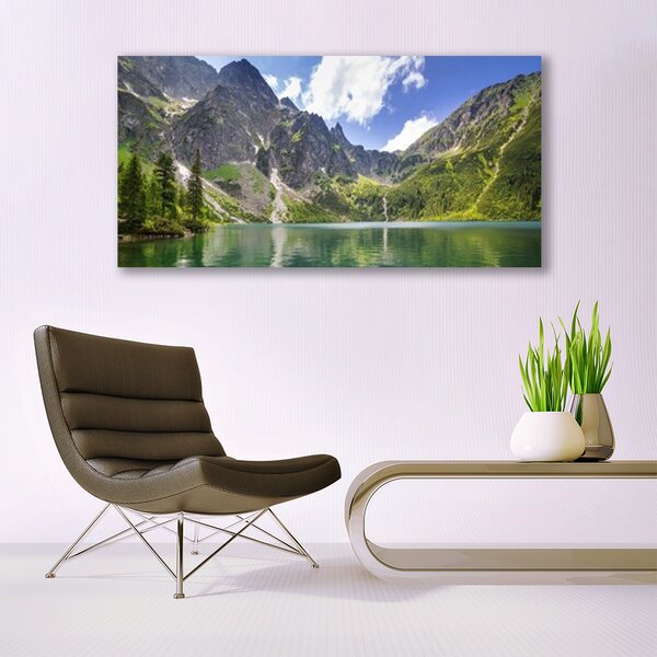 Tablou pe panza canvas Mountain Lake Peisaj Gri Verde Albastru