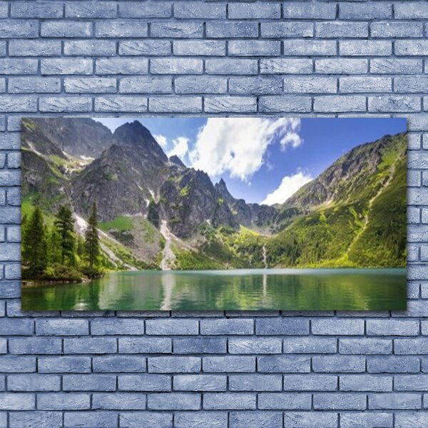 Tablou pe panza canvas Mountain Lake Peisaj Gri Verde Albastru