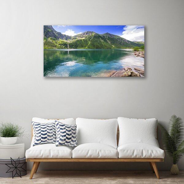 Tablou pe panza canvas Mountain Lake Peisaj Gri Verde Albastru