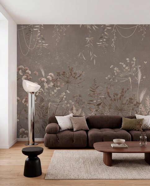 Tapet Model botanic ușor, cu flori și frunze, Fototapet Natură, Fototapet Frunze, w05092v1 : Uwalls.ro