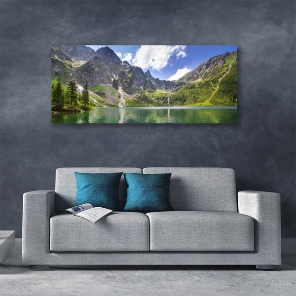 Tablou pe panza canvas Mountain Lake Peisaj Gri Verde Albastru