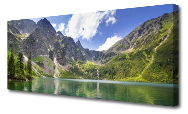 Tablou pe panza canvas Mountain Lake Peisaj Gri Verde Albastru