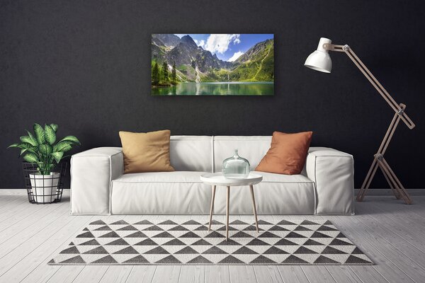 Tablou pe panza canvas Mountain Lake Peisaj Gri Verde Albastru