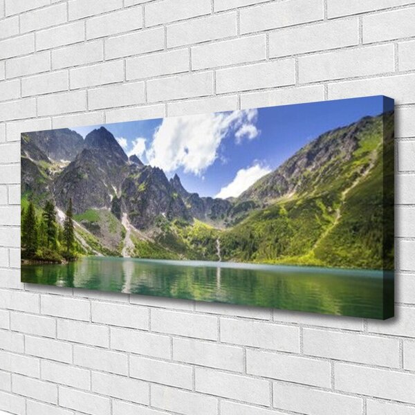 Tablou pe panza canvas Mountain Lake Peisaj Gri Verde Albastru