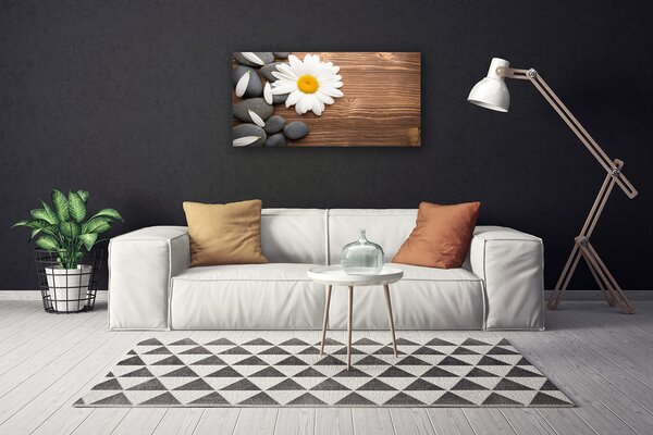 Tablou pe panza canvas Daisy pietre Floral Galben Alb Gri