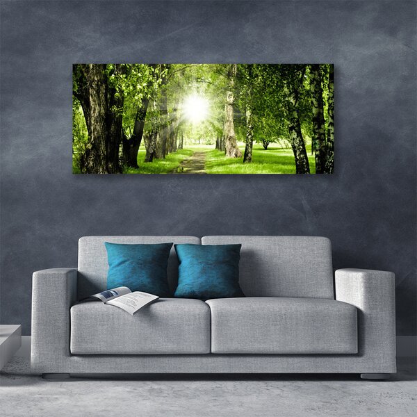 Tablou pe panza canvas Forest Soare Potecă Natura Brun Verde Galben