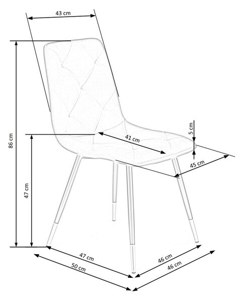 Scaun tapitat K438, galben, stofa catifelata, 45x50x86 cm