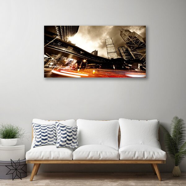 Tablou pe panza canvas Oraș Case Gri Negru Galben