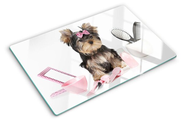Tocător sticlă Yorkshire Terrier cu accesorii de îngrijire