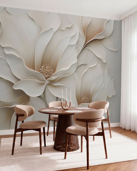 Tapet Relief cu flori bej în relief, prim-plan, Fototapet Flori, w05269 : Uwalls.ro