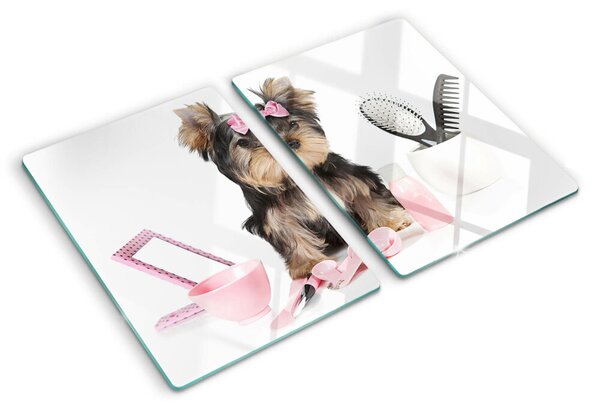 Tocător sticlă Yorkshire Terrier cu accesorii de îngrijire