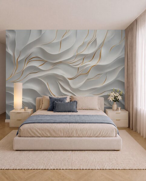 Tapet Valuri gri în relief cu accente galbene, Fototapet 3D, w09724 : Uwalls.ro