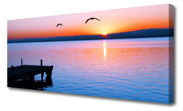 Tablou pe panza canvas Marea Podul Soare Peisaj Albastru Galben Negru