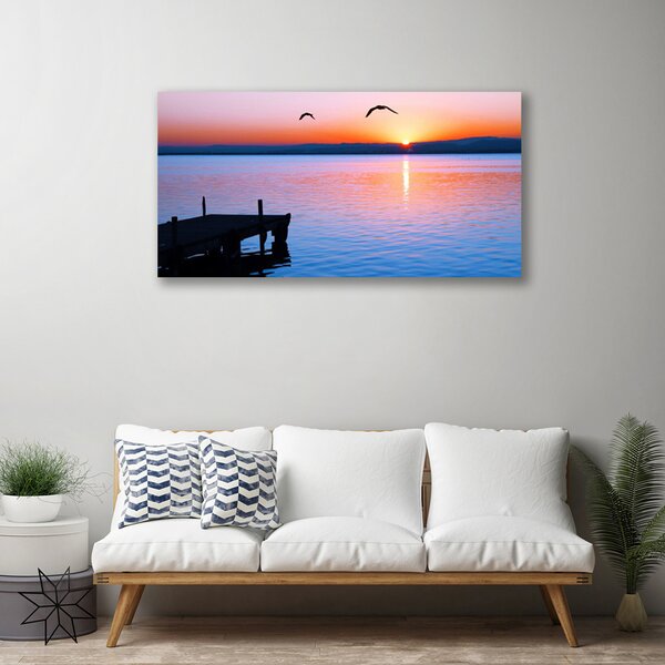 Tablou pe panza canvas Marea Podul Soare Peisaj Albastru Galben Negru