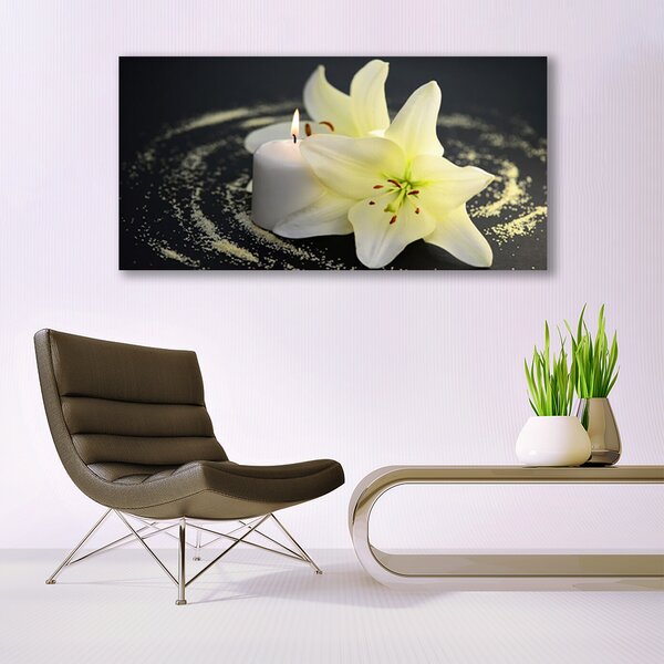 Tablou pe sticla Flower Floral Alb Galben