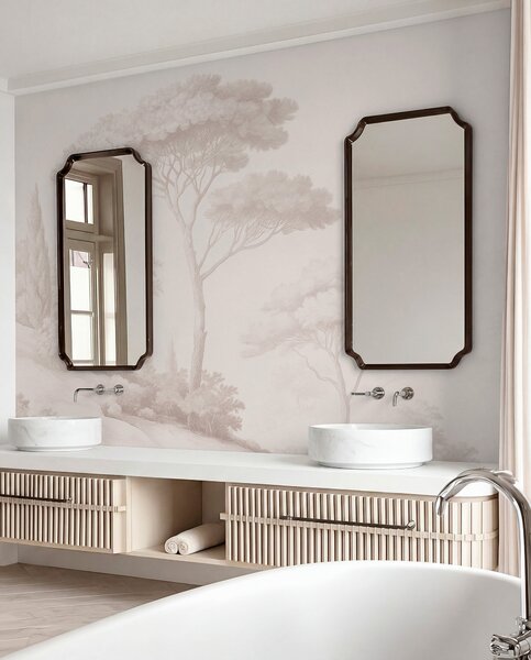 Tapet Peisaj forestier liniștit într-o paletă de culori bej, Fototapet Natură, w09685 : Uwalls.ro