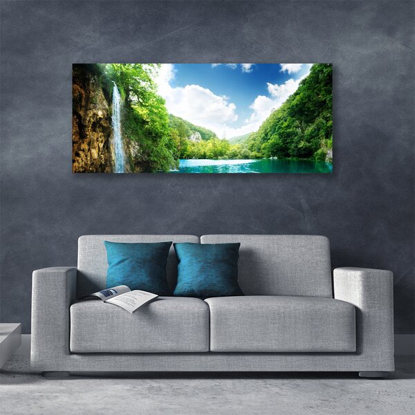 Tablou pe panza canvas Mountain Forest Lake Nature Maro Verde Albastru