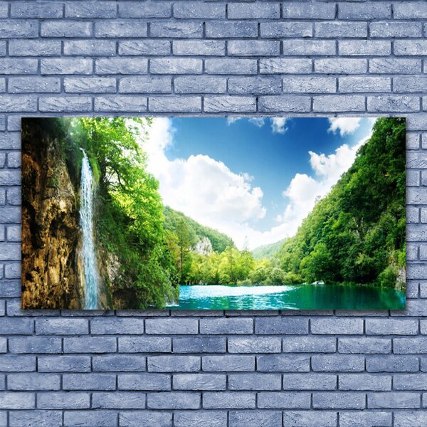 Tablou pe panza canvas Mountain Forest Lake Nature Maro Verde Albastru
