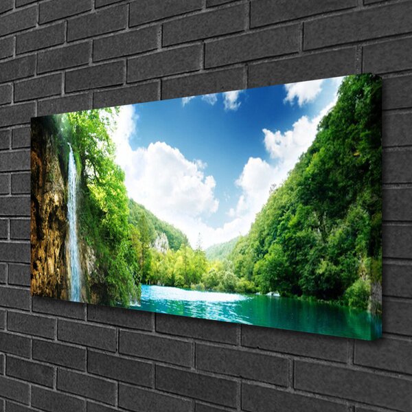 Tablou pe panza canvas Mountain Forest Lake Nature Maro Verde Albastru