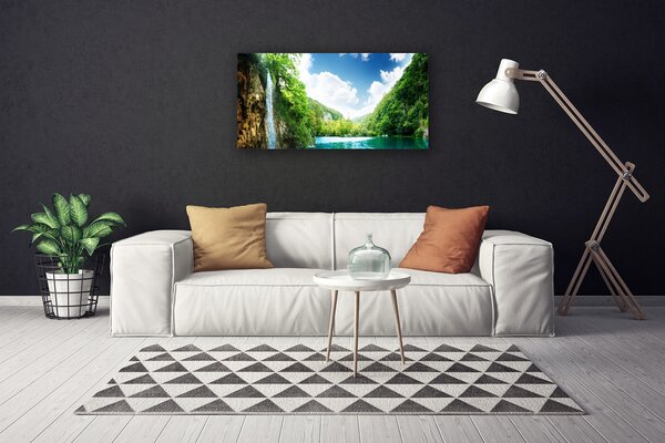 Tablou pe panza canvas Mountain Forest Lake Nature Maro Verde Albastru
