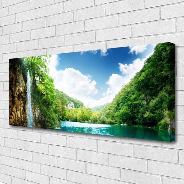 Tablou pe panza canvas Mountain Forest Lake Nature Maro Verde Albastru