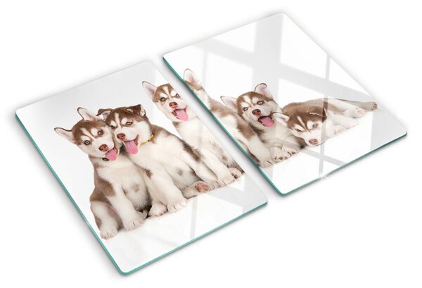 Tocător din sticlă Căței husky