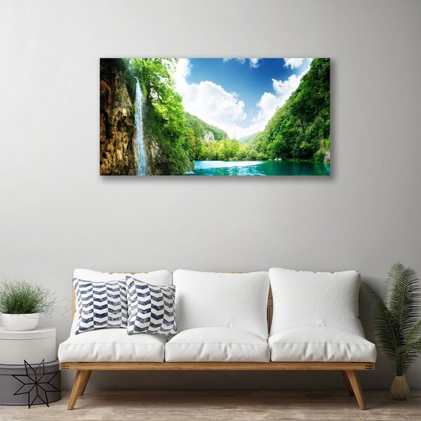 Tablou pe panza canvas Mountain Forest Lake Nature Maro Verde Albastru