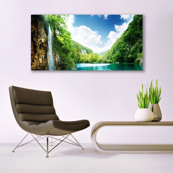 Tablou pe panza canvas Mountain Forest Lake Nature Maro Verde Albastru