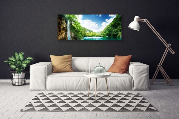 Tablou pe panza canvas Mountain Forest Lake Nature Maro Verde Albastru