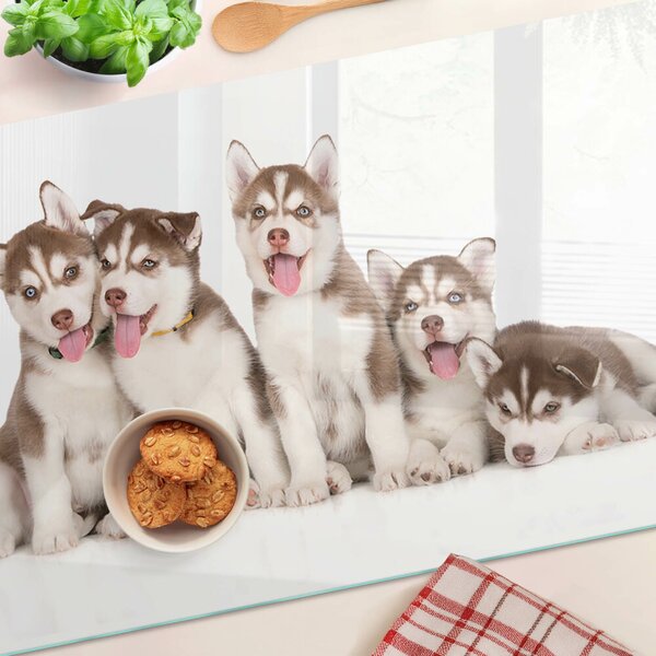 Tocător din sticlă Căței husky
