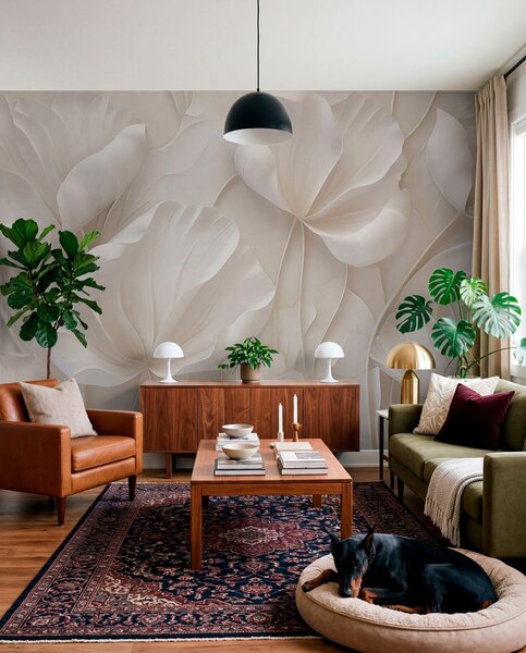 Tapet Flori sculptate din lumină cu petale delicate, Fototapet 3D, Fototapet 3D Flori, w05355 : Uwalls.ro