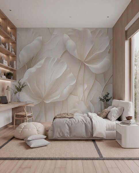 Tapet Flori sculptate din lumină cu petale delicate, Fototapet 3D, Fototapet 3D Flori, w05355 : Uwalls.ro