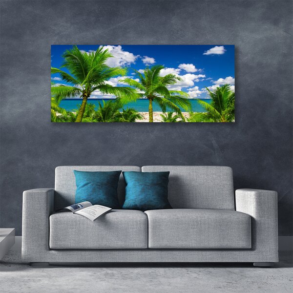 Tablou pe panza canvas Marea Palm Copaci Peisaj Verde Albastru