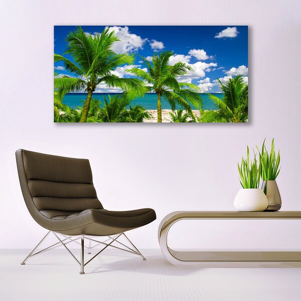 Tablou pe panza canvas Marea Palm Copaci Peisaj Verde Albastru