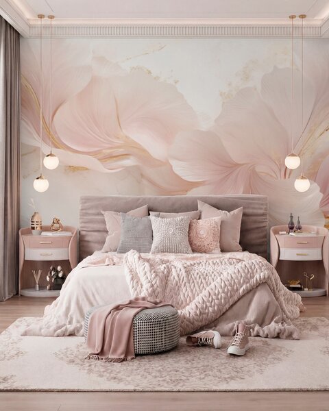 Tapet Flori roz pal pe un fundal deschis, Imagini de fundal unice, w05357 : Uwalls.ro