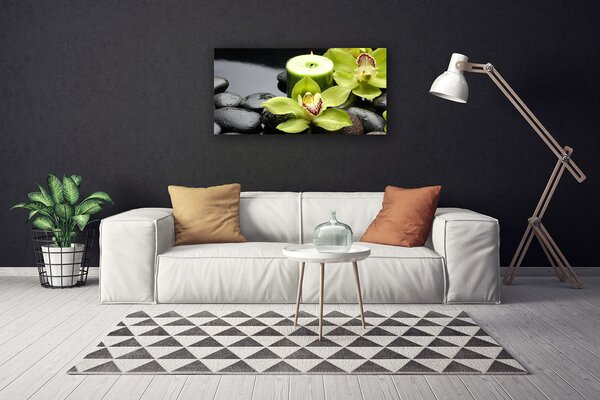 Tablou pe panza canvas Pietre florale flori verde negru