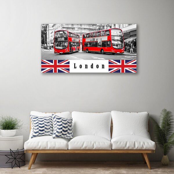 Tablou pe panza canvas Londra Autobuze Art Gri Roșu Albastru Alb
