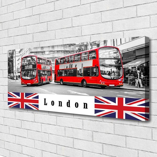Tablou pe panza canvas Londra Autobuze Art Gri Roșu Albastru Alb