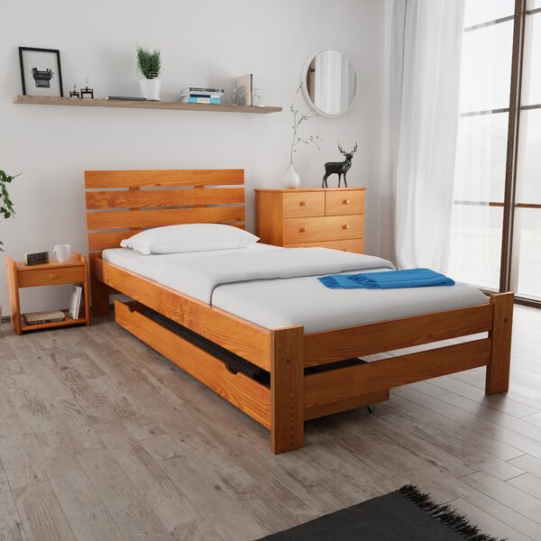 Pat de o persoana inalt Paris, arin 90x200 cm Saltele: Cu saltele Deluxe 10 cm, Somiera pat: Fara somiera
