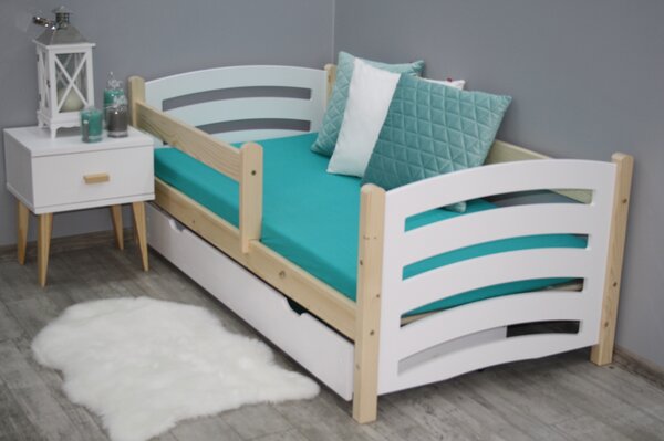 Pat pentru copii MELA 80 x 160 cm, alb–pin Saltele: Fara saltea, Somiera pat: Fara somiera
