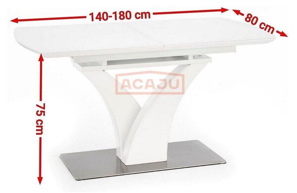 Masa extensibila PALERMO, alb, sticla/otel, 140/180x80x75 cm