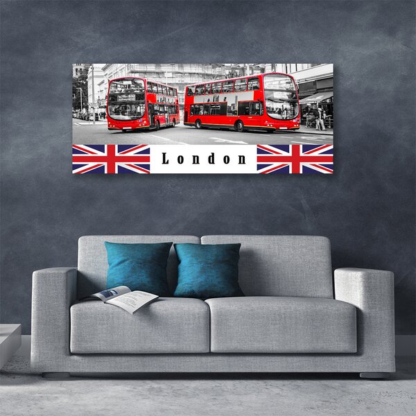 Tablou pe panza canvas Londra Autobuze Art Gri Roșu Albastru Alb
