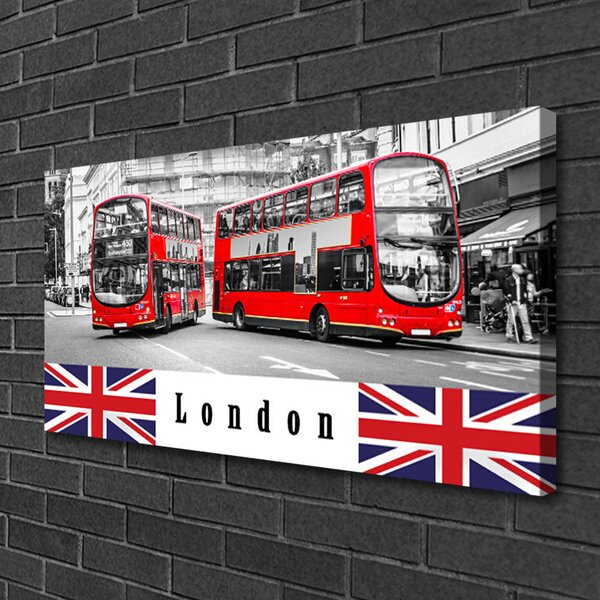 Tablou pe panza canvas Londra Autobuze Art Gri Roșu Albastru Alb
