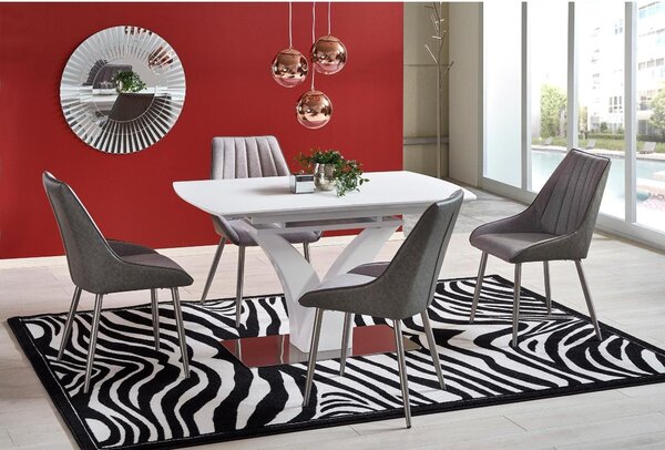 Masa extensibila PALERMO, alb, sticla/otel, 140/180x80x75 cm