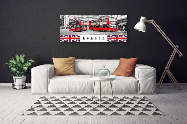 Tablou pe panza canvas Londra Autobuze Art Gri Roșu Albastru Alb