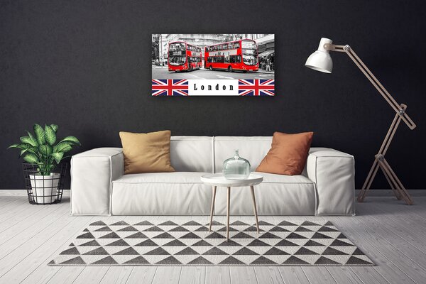 Tablou pe panza canvas Londra Autobuze Art Gri Roșu Albastru Alb
